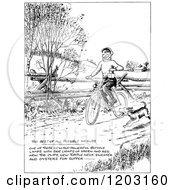 Poster, Art Print Of Vintage Black And White Dog Running By A Boy On A Bike