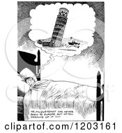Poster, Art Print Of Vintage Black And White Boy Dreaming Of The Tower Of Pisa Falling On Him