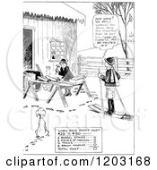 Cartoon Of Vintage Black And White Boys Making Skis Royalty Free Vector Clipart