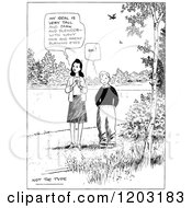 Cartoon Of A Vintage Black And White Girl Expressing Her Ideal Boyfriend To A Boy Royalty Free Vector Clipart