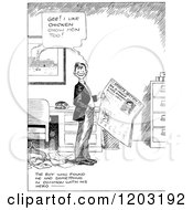 Cartoon Of A Vintage Black And White Boy Reading About A Hero And Discovering A Common Like Royalty Free Vector Clipart