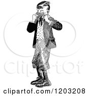 Cartoon Of A Vintage Black And White Boy Making A Funny Face Royalty Free Vector Clipart