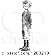 Cartoon Of A Vintage Black And White Boy With Hands In His Pockets Royalty Free Vector Clipart