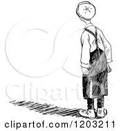 Cartoon Of A Vintage Black And White Curious Boy Royalty Free Vector Clipart