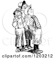 Cartoon Of A Vintage Black And White Group Of Giggling Boys Royalty Free Vector Clipart