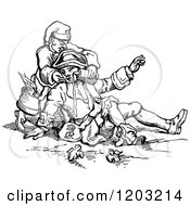 Clipart Of A Vintage Black And White Soldier Helping Another Royalty Free Vector Illustration