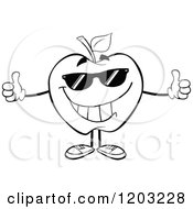 Cartoon Of A Black And White Apple Character With Sunglasses Holding Two Thumbs Up Royalty Free Vector Clipart