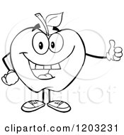 Cartoon Of A Black And White Apple Character Holding A Thumb Up Royalty Free Vector Clipart