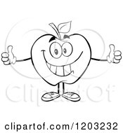 Cartoon Of A Black And White Apple Character Holding Two Thumbs Up 2 Royalty Free Vector Clipart