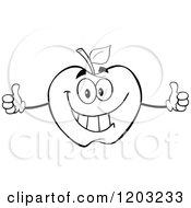 Cartoon Of A Black And White Apple Character Holding Two Thumbs Up Royalty Free Vector Clipart