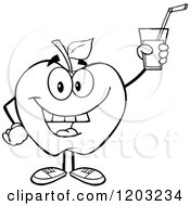 Cartoon Of A Black And White Apple Character Holding Up A Drink Royalty Free Vector Clipart