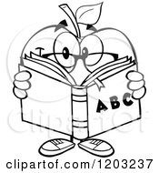Poster, Art Print Of Black And White Apple Character Reading An Abc Book