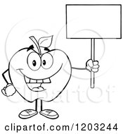 Poster, Art Print Of Black And White Apple Character Holding A Sign 2