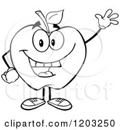 Cartoon Of A Black And White Apple Character Waving Royalty Free Vector Clipart