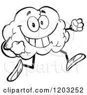 Cartoon Of A Black And White Happy Brain Mascot Running Royalty Free Vector Clipart