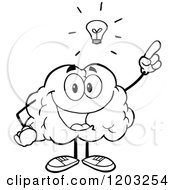 Cartoon Of A Black And White Happy Brain Mascot With An Idea Royalty Free Vector Clipart