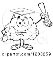 Poster, Art Print Of Black And White Happy Brain Mascot Graduate Holding A Diploma