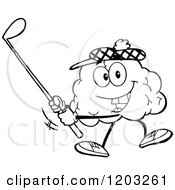 Poster, Art Print Of Black And White Happy Brain Mascot Golfing