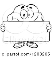Cartoon Of A Black And White Brain Mascot Holding A Sign Royalty Free Vector Clipart