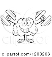 Poster, Art Print Of Black And White Strong Brain Mascot Lifting Dumbbells
