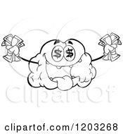 Poster, Art Print Of Black And White Brain Mascot With Dollar Eyes And Cash