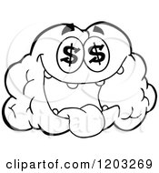 Poster, Art Print Of Black And White Brain Mascot With Dollar Eyes