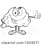 Cartoon Of A Black And White Happy Brain Mascot Holding A Thumb Up Royalty Free Vector Clipart