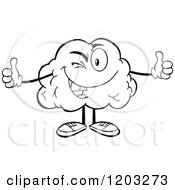 Cartoon Of A Black And White Happy Brain Mascot Winking And Holding Two Thumbs Up Royalty Free Vector Clipart