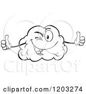 Poster, Art Print Of Black And White Happy Brain Mascot Holding Two Thumbs Up