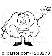 Cartoon Of A Black And White Happy Brain Mascot Waving Royalty Free Vector Clipart