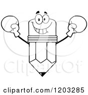 Cartoon Of A Black And White Pencil Mascot Wearing Boxing Gloves Royalty Free Vector Clipart