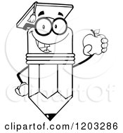 Poster, Art Print Of Black And White Pencil Mascot Graduate Holding An Apple