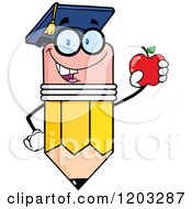 Poster, Art Print Of Pencil Mascot Graduate Holding An Apple