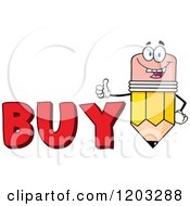 Poster, Art Print Of Pencil Mascot Holding A Thumb Up Over The Word Buy