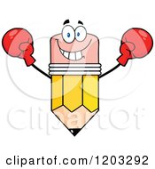 Cartoon Of A Pencil Mascot Wearing Boxing Gloves Royalty Free Vector Clipart by Hit Toon