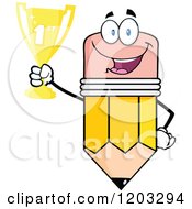 Poster, Art Print Of Pencil Mascot Holding A Trophy