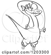 Cartoon Of An Outlined Happy Female Dinosaur Playing With A Jump Rope Royalty Free Vector Clipart by toonaday