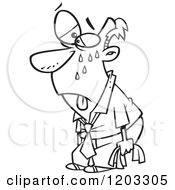Cartoon Of An Outlined Hot Sweaty Business Man About To Pass Out Royalty Free Vector Clipart by toonaday
