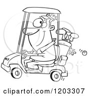 Poster, Art Print Of Outlined Happy Man Driving A Golf Cart