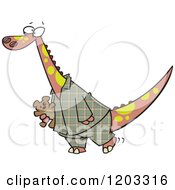 Poster, Art Print Of Dinosaur In Plaid Pajamas Carrying A Teddy Bear