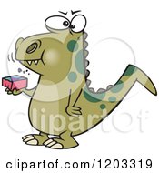Cartoon Of A Green Dinosaur Eating A Block Royalty Free Vector Clipart by toonaday