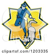 Retro Police Officer And Dog In A Ray Burst