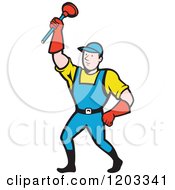 Poster, Art Print Of Cartoon Super Plumber Holding Up A Plunger