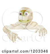 Poster, Art Print Of Happy Halloween Mummy Pointing Down At A Sign