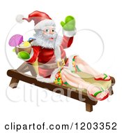 Poster, Art Print Of Santa Waving In Surf Shorts And Drinking A Cocktail On A Beach Lounge Chair