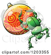 Poster, Art Print Of Green Dung Beetle Pushing A Christmas Bauble