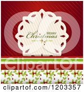 Clipart Of A Paper Snowflake With Merry Christmas Text Over Red And Patterned Papers Royalty Free Vector Illustration