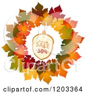 Poster, Art Print Of Autumn Acorn Sales Tag In A Maple Leaf Wreath