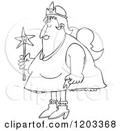 Cartoon Of An Outlined Chubby Tooth Fairy Holding A Wand Royalty Free Vector Clipart