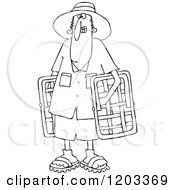 Poster, Art Print Of Outlined Man Carrying Lawn Chairs